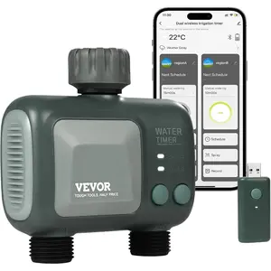 VEVOR WiFi Sprinkler Timer, Single Outlet, Smart Hose Faucet Water Timer with Brass Inlet, APP Control via 2.4Ghz WiFi or Bluetooth, Voice Control with Alexa Google Assistant, IPX6 for Yard WateringVEVOR Super Brand Day