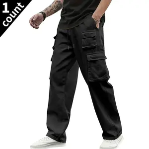Men's Solid Color Loose-Fit Long Work Pants with Multiple Pockets, 4-Season Versatile Trousers for Outdoor Work, Casual Wear, Ideal Christmas Holiday Gift