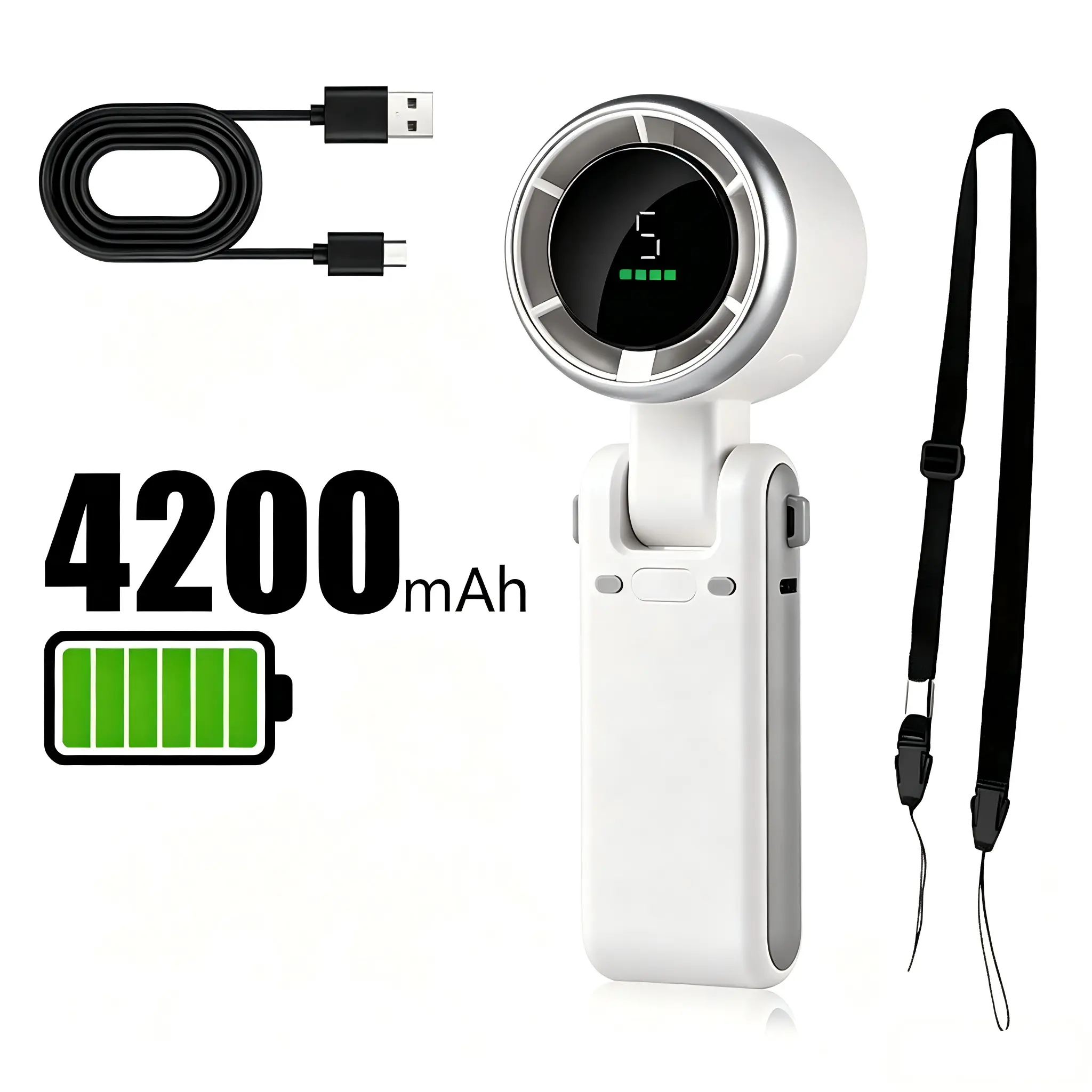Pocket-Size Mini Foldable Turbo Personal Fan - 5 Adjustable Speeds, Real-Time Digital Display, 3-in-1 Portable Home & Festive Supply for Indoor/Outdoor Use