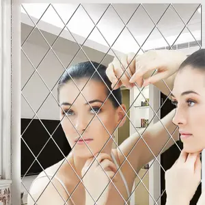 Silver Color Diamond Acrylic Mirror Self-Adhesive Wall Sticker, Modern Home Decor for Living Room and Bedroom