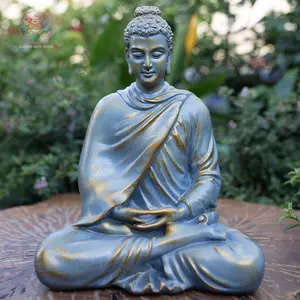 Buddha Home Decor Large Blue Buddha Statue 13.8" Resin Zen Decor Spiritual Gift 10.6" x 6.7" x 13.8" with Resin & Stone Powder Finish for Zen Decor Enthusiasts