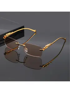 1 pair of gold leopard print retro-style, tinted lens glasses - simple square lenses, suitable for casual gatherings and outfits, perfect accessory for Valentine's Day, St. Patrick's Day | Retro design | Durable frame
