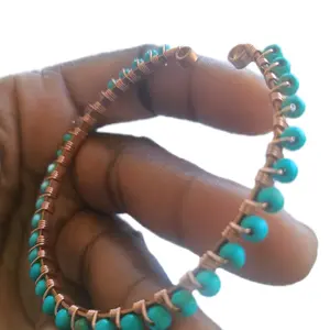 Beautiful Copper Wire wrapped Bracelet with Crystal beads accent