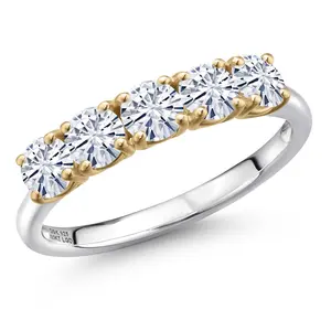 Gem Stone King 925 Silver and 10K Yellow Gold White Moissanite Wedding-Bands Ring For Women | 1.15 Cttw | Round 4MM | Gemstone Birthstone