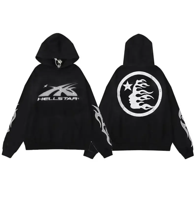 Hellstar Black Sport Hoodie – Y2K Grunge Streetwear Sweatshirt, Retro Graphic Pullover, Edgy Alternative Fashion, Casual Urban Outfit