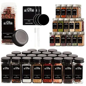 12 Piece/24 Piece Spice Seasoning Bottle Set, Aluminum Lid 4oz Square Spice Jars, Wood Lid Containers, Kitchen Cooking BBQ Spice Bottles, Aesthetic Storage Box, Kitchen Tools & Accessories