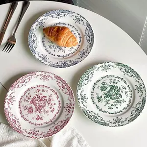 Floral Pattern Ceramic Plate, 4 Counts/set Exquisite Elegant Breakfast Plate, Household Dinner Plate, Kitchen Tableware for Home Use, Home Dinner Plates