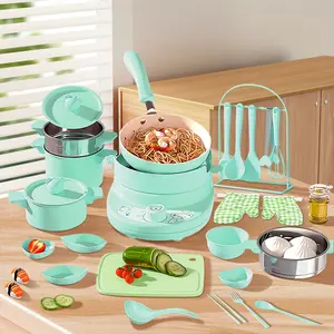 Youngsters' Green Cooking Set with Real Kitchen Tools - Includes Stove, Pots, Utensils & More - Safe & Educational for Ages 8-12 - Complete with Apron & Accessories