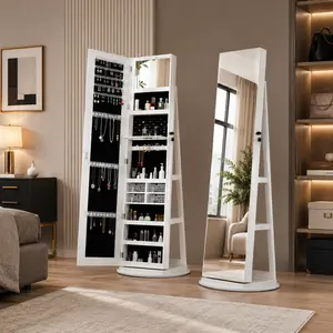 360 Swivel  Cabinet with Full Length Mirror Rotating Standing  Armoire Lockable Storage Interior Lighted Mirror White Gifts for Women Anniversary Gift for Her Home Essentials Bedroom Decor Mirrors Full Length Vanity Mirror with Lights Room  Organizer