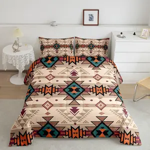 Feelyou Bohemian Bedroom Bedding Set - Western Comforter Set with Ethnic Patterns, Tribal Arrow, Aztec Quilt, Indian Tribe Geometric Diamond, Triangular Motifs Duvet Insert