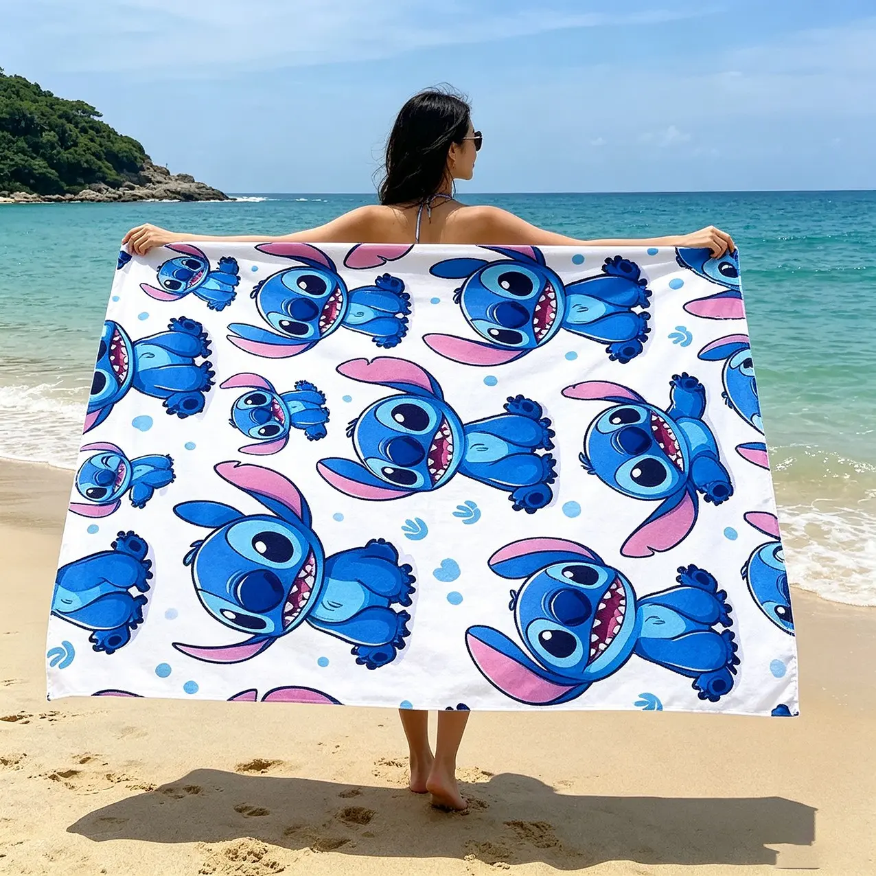 Stitch Beach Towel, Large Size Quick-Dry, Water Absorbent, Reusable, Sun Protection, Ideal for Pool Parties, Beach Vacations, Summer Outdoor Activities