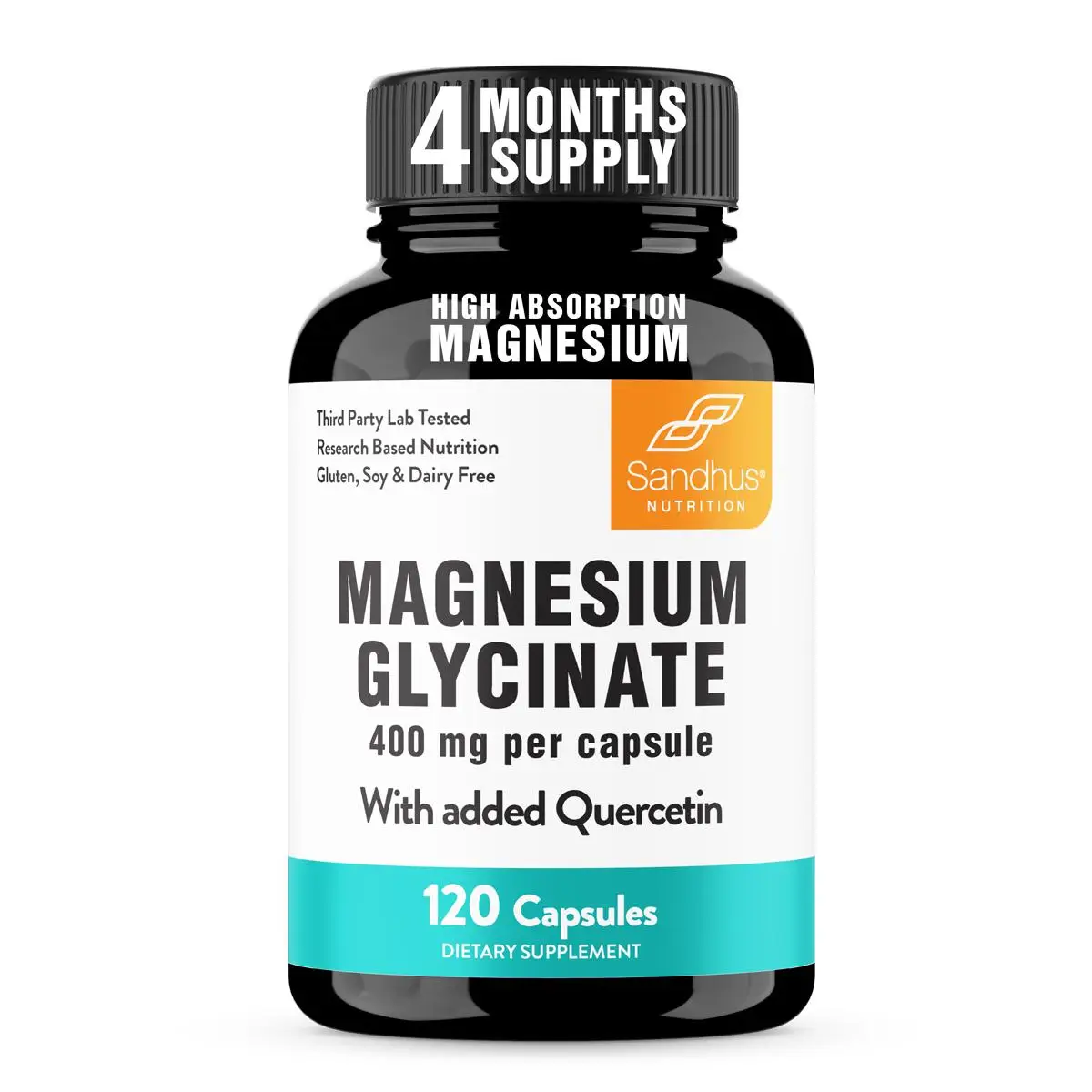 [Sandhus] Magnesium Glycinate 400mg with Quercetin – Supports Sleep, Muscle Recovery, Bone Health & Immunity Healthcare Calcium Dietary Supplement Nat