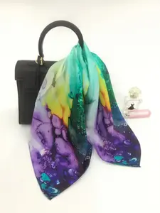 Silk Scarf for Women, 55cm Oil Painting Style Silk Necktie Headscarf, 100% Mulberry Silk, Lightweight Breathable, Soft Smooth, Fashionable Youthful