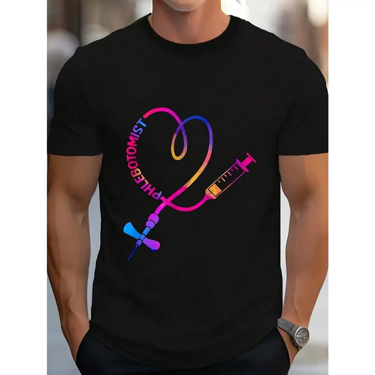 Women's T-Shirt with Phlebotomy Heart Graphic, Breathable Oversized Casual Fit Cotton Top with Short Sleeves and Crew Neck, Shortsleeve, Graphic Print, Loose-Fit, Style, Machine Wash, All Seasons, Round Neck, Basics