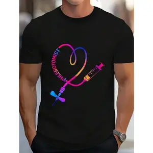 Tie Dye Phlebotomy Technician Phlebotomist Blood Nurse Heart T-Shirt Women's Men's Graphic Tee Causal Tops Same Style For Men And Women 2026 Summer Short-Sleeved Printed T-Shirt .
