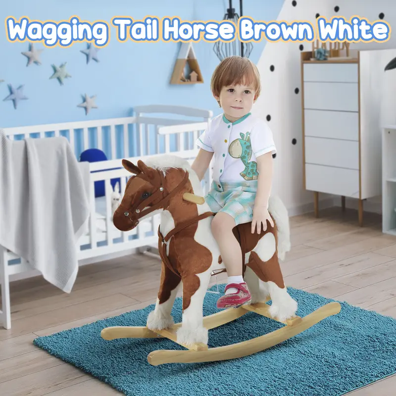 Qaba Kids Plush Rocking Horse Ride-On Toddler Toy - Traditional Design Chair, Battery-Operated Children's Play Equipment for 3-4 Years Boys & Girls (Batteries Not Included) #tiktokshopbacktoschool