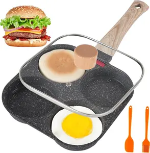 4 Cup Egg Pans Nonstick, Aluminum Omelette Pan with Lid, Healthy Egg Skillet for Eggs, Pancakes, Crepes, Sandwiches, Compatible with Gas Stove & Induction Cooktop