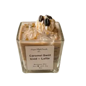 Caramel Swirl Iced Latte Coffee Candle - 100% Soy Wax Handmade Dessert Candle - Realistic Food Candle for Coffee Lovers, Birthday Gift for Her, Aesthetic Room Decor, Scented Candle in Glass Jar