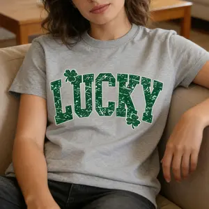 Women’s graphic tees, vintage graphic tees, Women’s Lucky Sweatshirt, Cute Shamrock Shirt, Happy St. Patrick’s Day, t-shirts, t-shirts for women, unisex, graphic tees, soft and comfortable half-sleeve crewneck summer T-shirt, men’s top for everyday wear,
