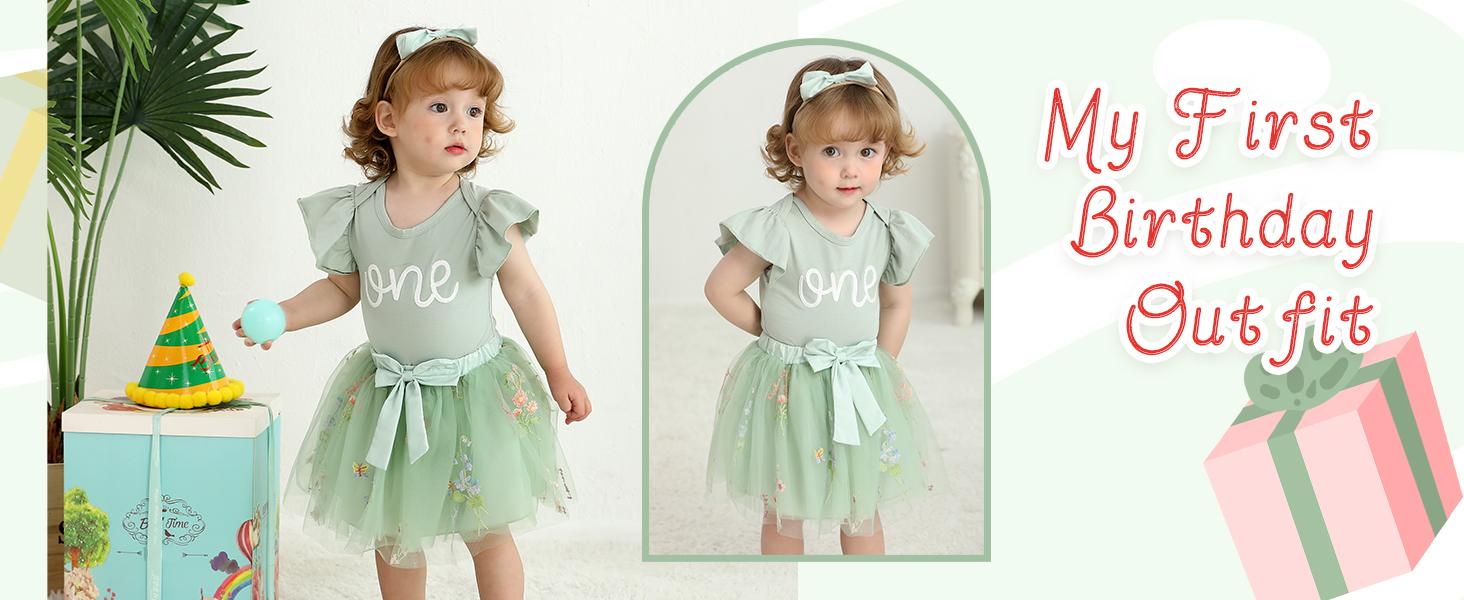 Baby Girl 1st Birthday Outfits One Year Old Clothes Romper Tutu Cake Smash Skirt with Headband Baby Girl Gifts