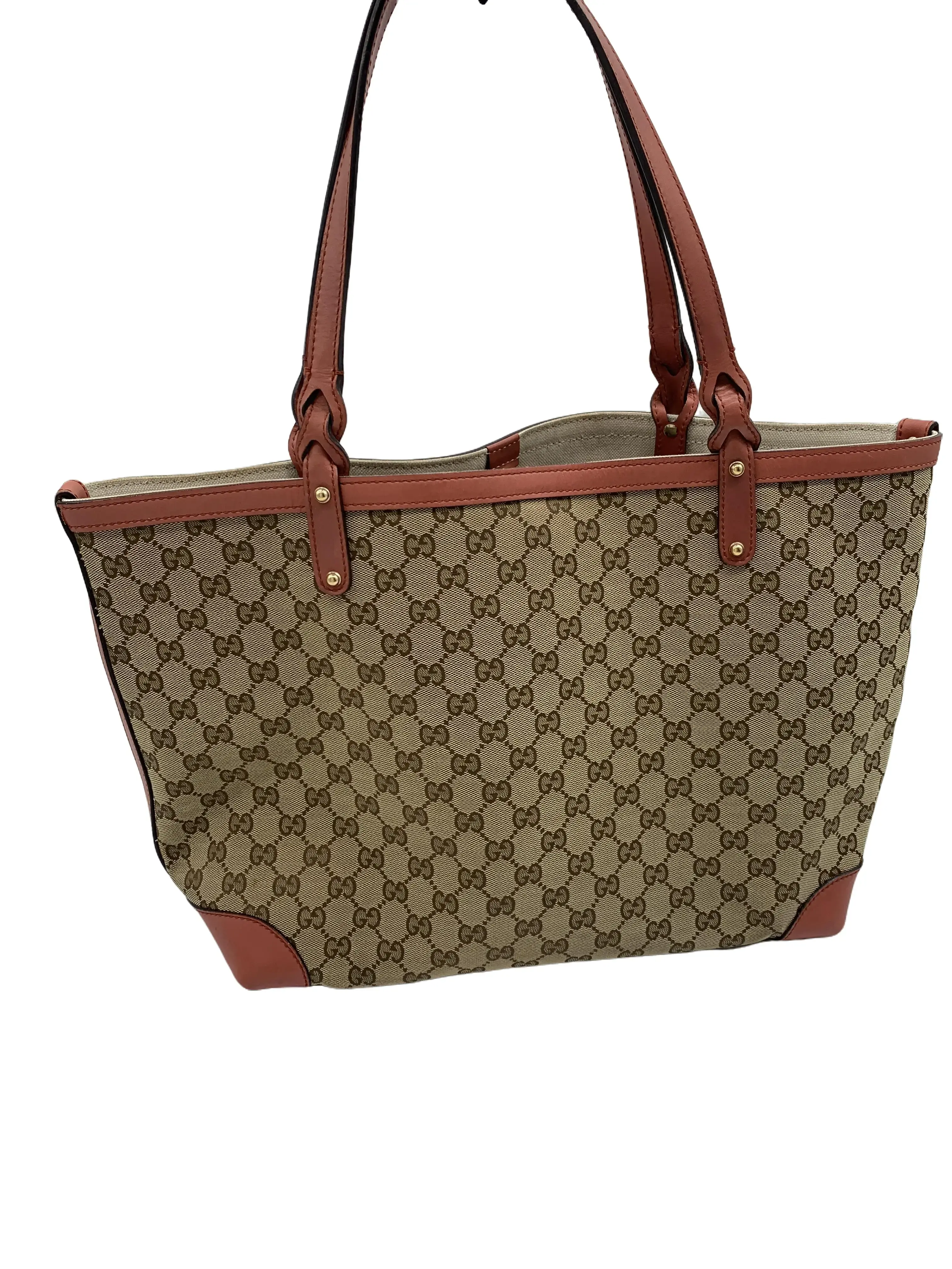 Pre-owned GUCCI Classic Monogram Red Brown Spliced Leather Tote Bag/wj08101258/1258