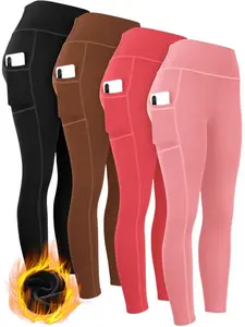 Fleece Lined Leggings with Pockets for Women High Waisted Thermal Winter Warm Yoga Pants for Workout Running Running Casual Thanksgiving Christmas Costumes for Women