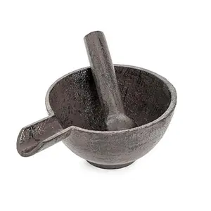Sungmor Cast Iron Mortar and Pestle, Small Heavy Duty Black Spice Grinder Set, 3.9" Mortar with Pour Spout and 3.9" Long Pestle, Rustic Useful Kitchen Tools for Grinding Spices, Herbs, Nuts and Pesto