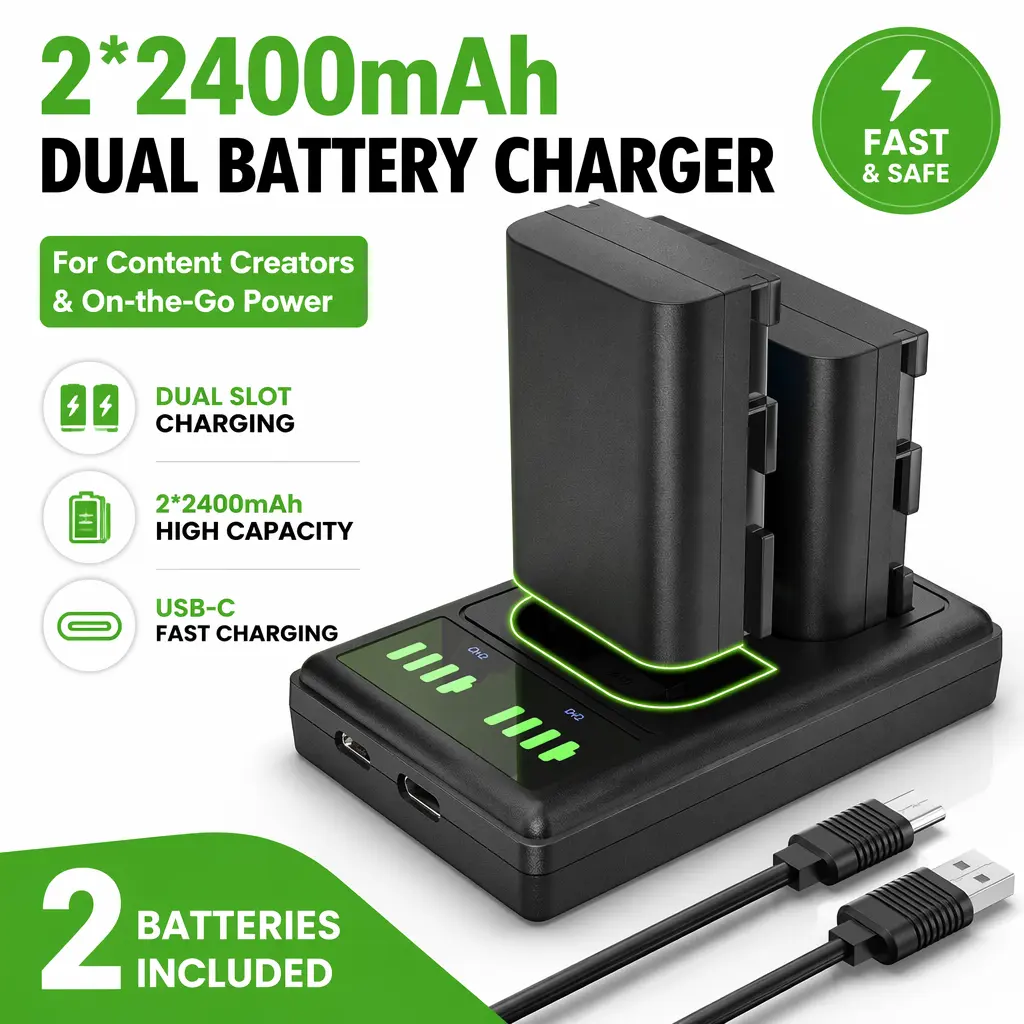 Canon LP-E6P Rechargeable Camera Batteries (2-Pack) with Charger Dock, 7.4V 2400mAh, Compatible with EOS 5D Mark II/III, 5DS/5DS R, 6D, 6D Mark II accessory,tiktokshopbacktoschool