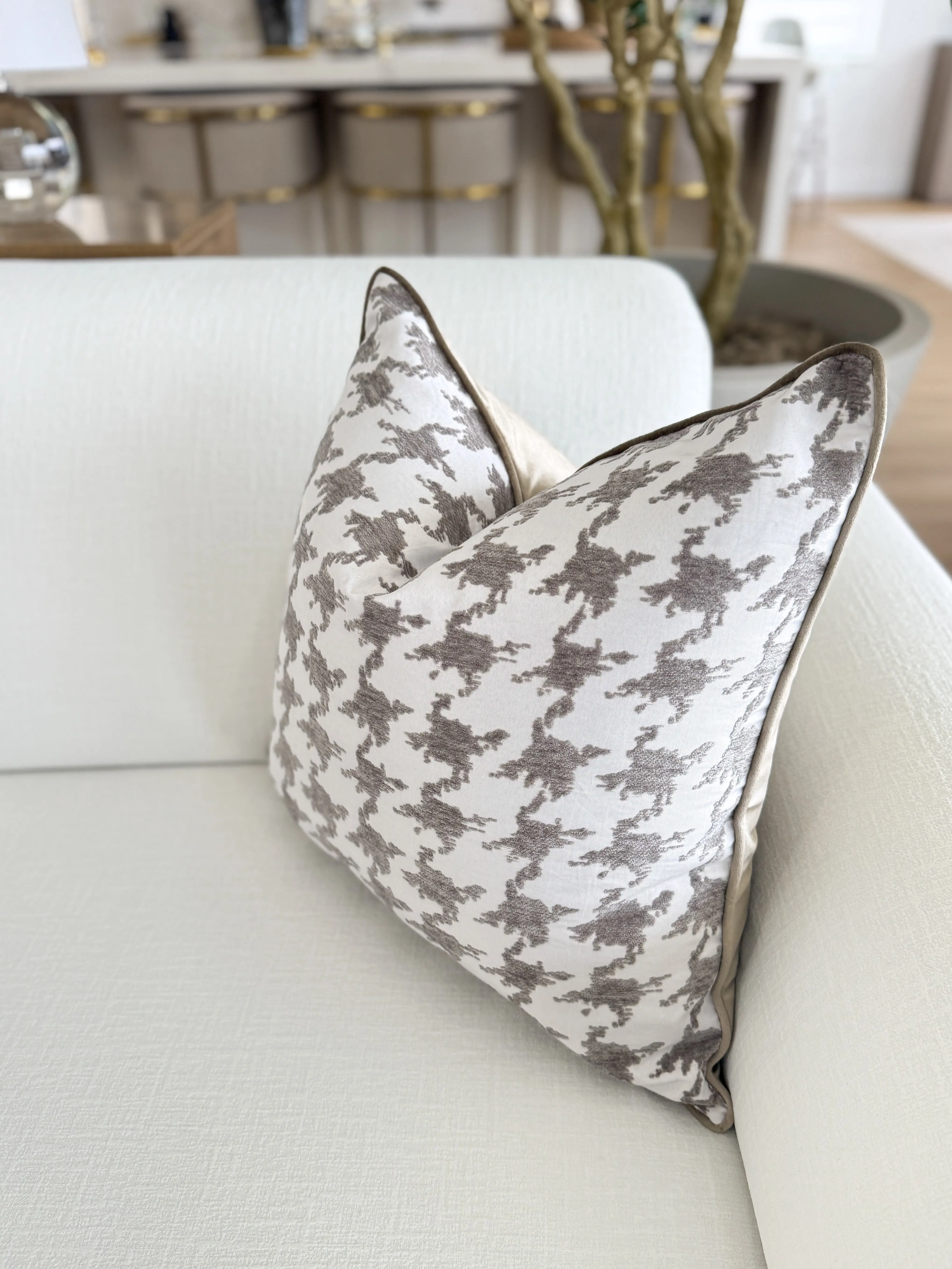 Textured Taupe Houndstooth Pattern Throw Pillow Cover