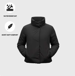 Cloud Wrap Puffer - Black High-Collar Water-Resistant Jacket with Waterproof Zipper & Discrete Side Zippers for Cooler Months