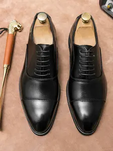 Men's Three-Panel Leather Derby Shoes, Business Formal Oxford Dress Shoes, British Style Wedding & Office Wear, Perfect for Groom