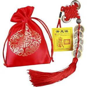 Feng Shui Coins for Wealth and Success with Chinese Knot Lucky Coins Five Emperor Money(5coins)Relocation and Blessing Accessories Decor Gift