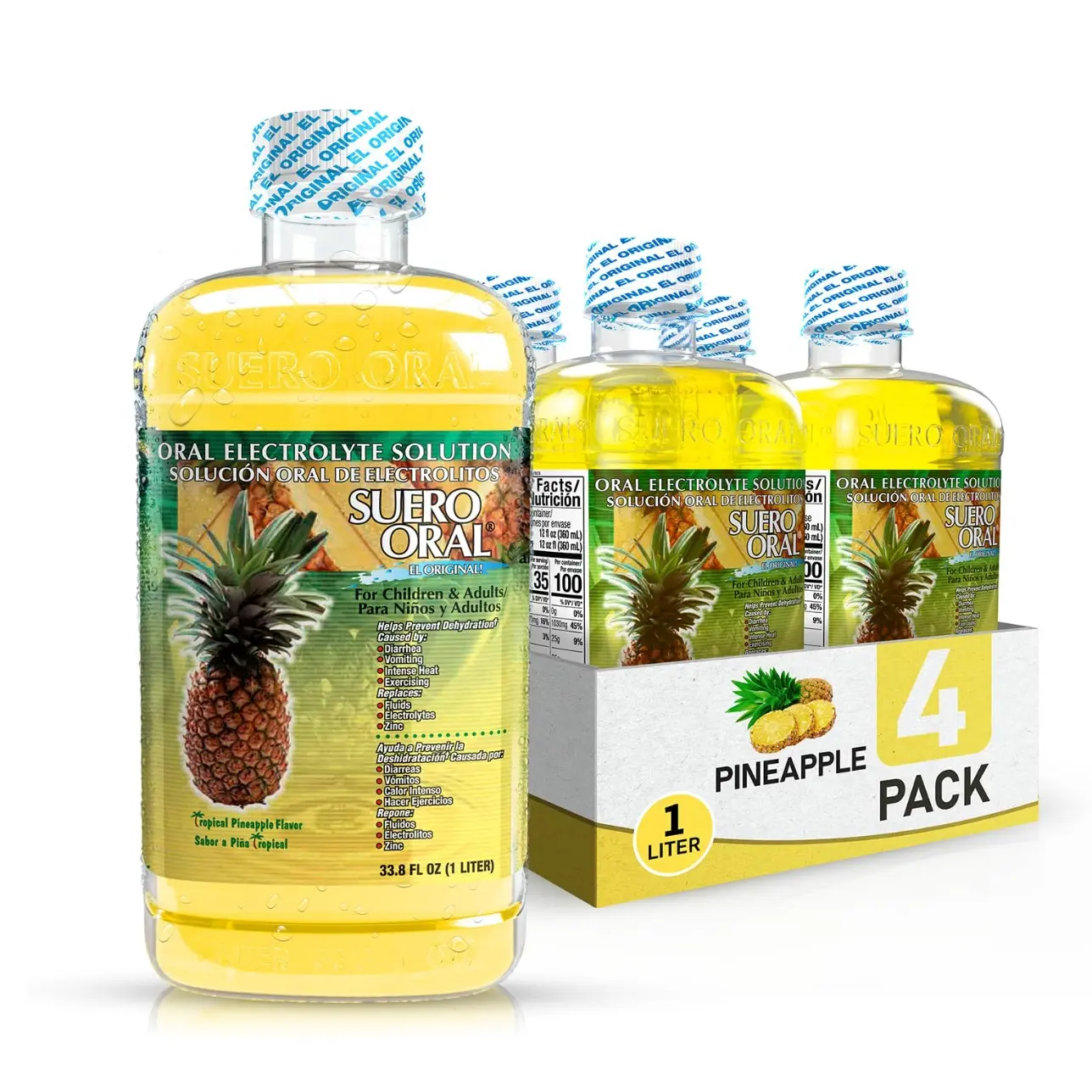 Electrolyte Solution, Tropical Pineapple Flavor, 1 Liter, 4 Pack | Electrolytes Drink, Hydration Booster, Rehydration Drink, For Kids & Adults, Hydrates, Replenishes & Energizes oral rehydration solution energy