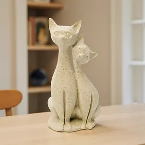 Sandstone Couple Cat Statue, Antique Sandstone Sculpture Art, Home Office Coffee Shop Decor, Bookshelf Living Room Desktop Display