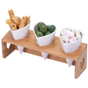 JUMILAND Ice Cream Cone Dessert Bowls - Heart Shaped Porcelain Snacking Station Rack wedding favors Food Snack Serving Bowl Ceramic French Fry Cone Basket Flower Snack Holder Food Gifts - 3 Cones