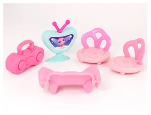 5 pc mini accessories for mini pets, included radio TV show chairs sofa set for Compatible with mini Shorthair Cat Collie Husky Puppy Cocker Spaniel bunny figures(B40)