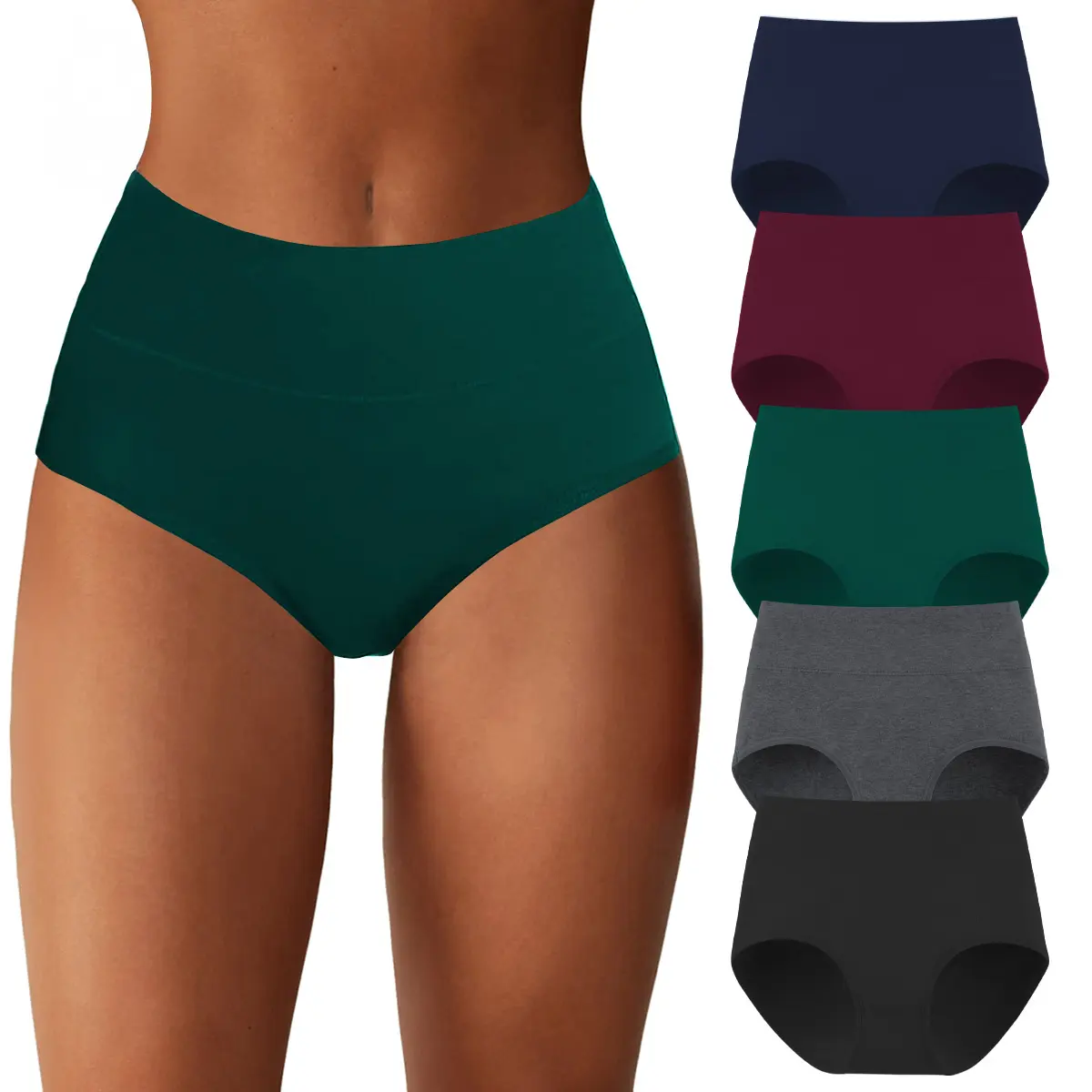 KatchMe Women's Cotton Solid Color High Waist Seamless Skin-Friendly Breathable Panties,5 Pack Double-Layer Stretch Panties,Multipack Underwear(new)