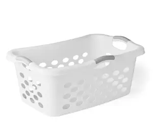 Hip Hugger Rectangular Plastic Laundry Basket, White, 4 Pack