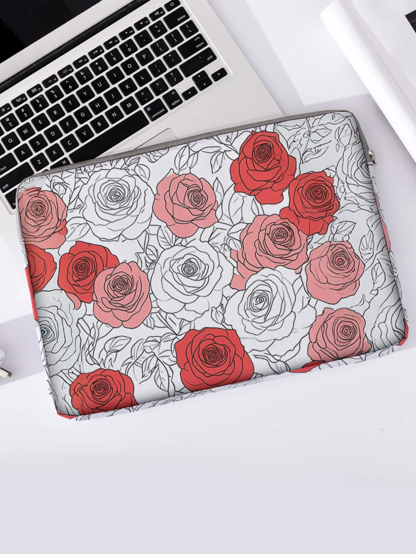 Rose Flower Pattern Printed Notebook Bag, Soft Laptop Sleeve for All Seasons, Ideal for Tablets and Valentine's Gifts, Computer Bag