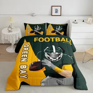 Football Bedding Set,Green Bay Comforter Set,Football Player Women Men Football City Comforter,Rugby Sports Duvet Set,Gifts for Football Fans