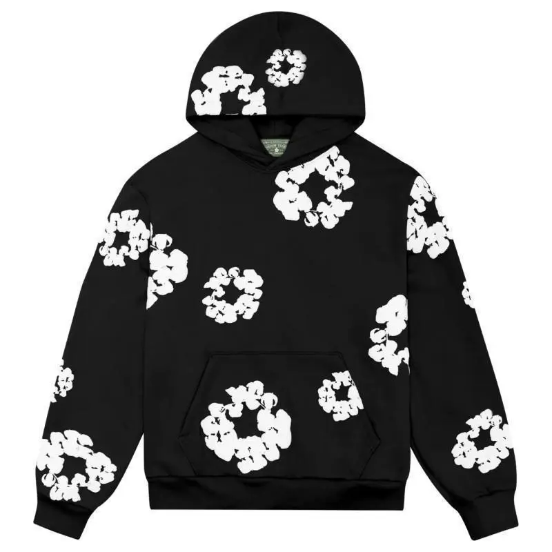 Unisex Hooded Denim Hoodie TeersMen Women Y2K Sweatshirt Pullover Fashion Top ALL Black  Casual Long Sleeve ziphoodies Classic Fabric