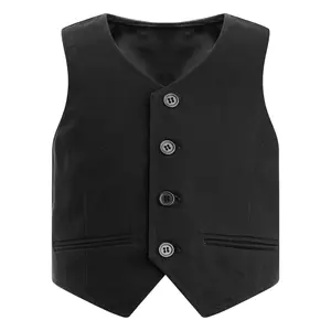 Kids Boys Formal Suit Vest V Neck Button Down Jacket Tops for Birthday Party Stage Performance