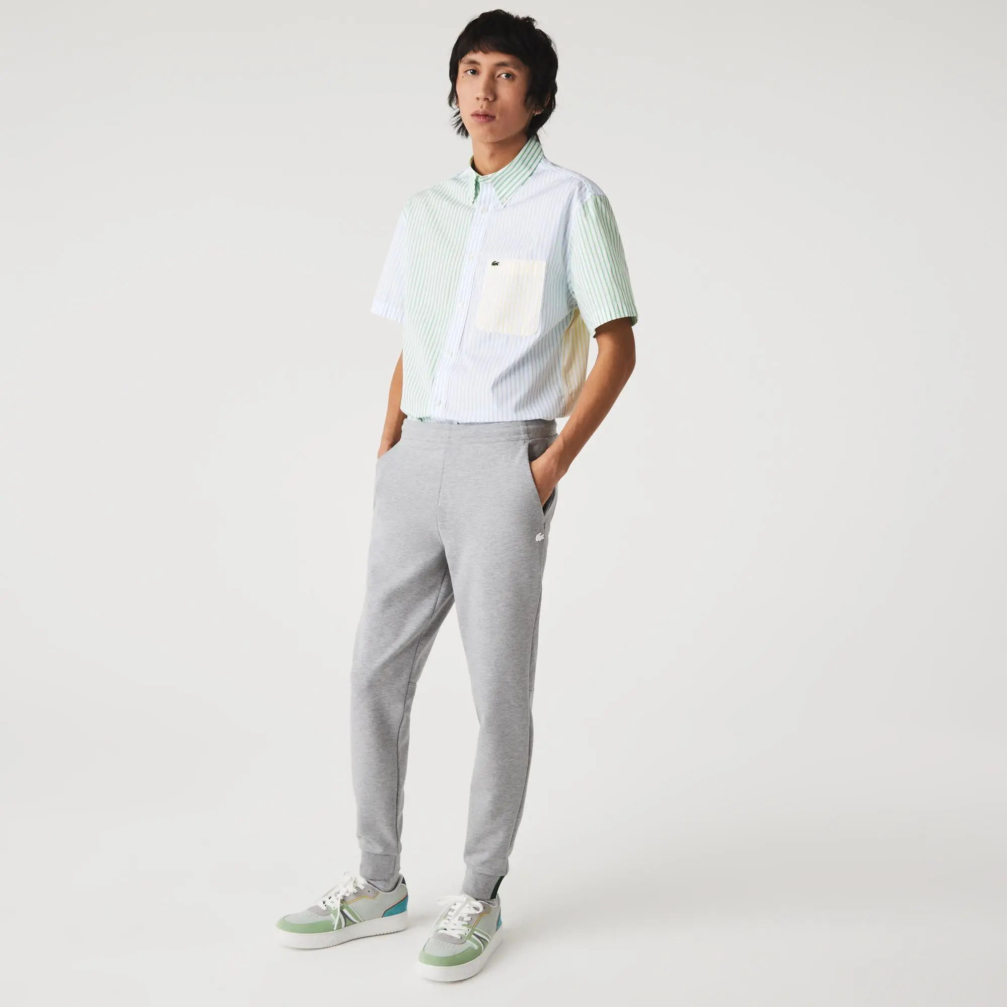 Lacoste Grey Chine Slim Fit Heathered Cotton Blend Tracksuit Trousers