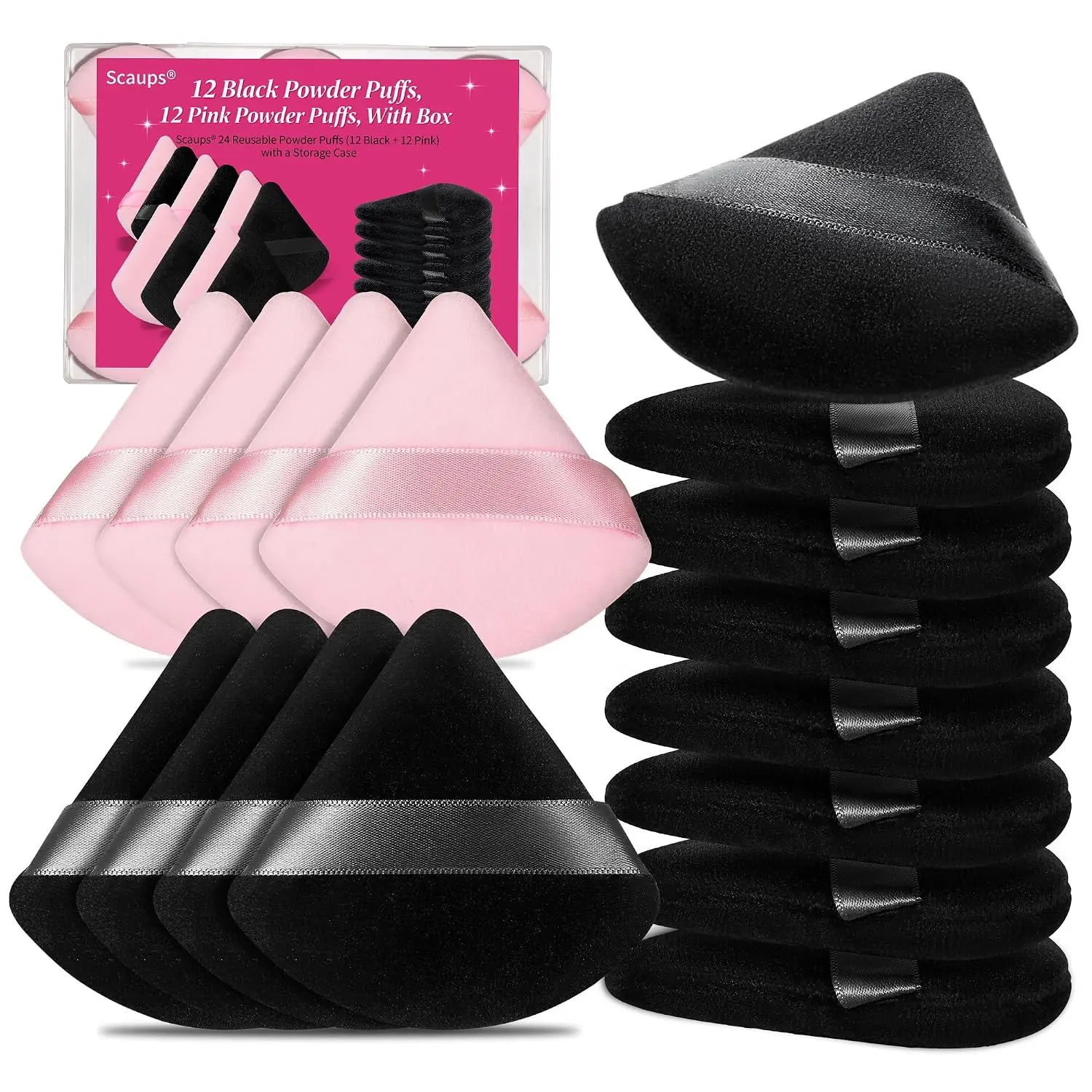 24Pcs Black and Pink Powder Puff, Triangle Powder Puffs, Powder Puffs for Makeup and Cosmetic Foundation