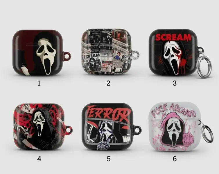 Ghostface Horror AirPods Case - Spooky Scream Aesthetic Protective Cover for AirPods 1 2 3 4 & Pro 1 2 3