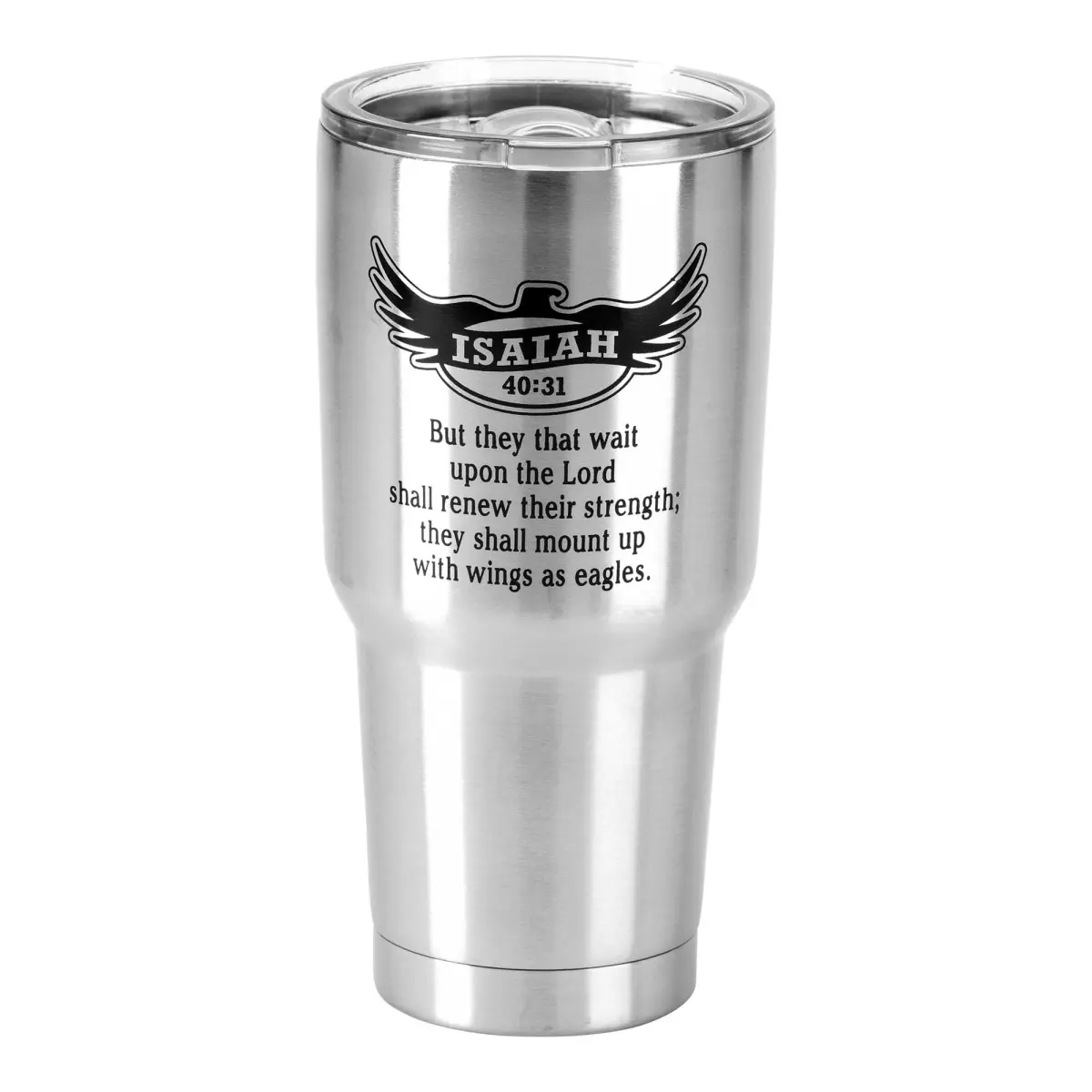 Dicksons SSTUM-22 30oz Cylindrical Stainless Steel Vacuum Flask Tumbler with Lid - Eagle Print Isaiah 40-31 Design, Insulation for Hot/Cold Beverages, Single Unit Ideal for Daily Use