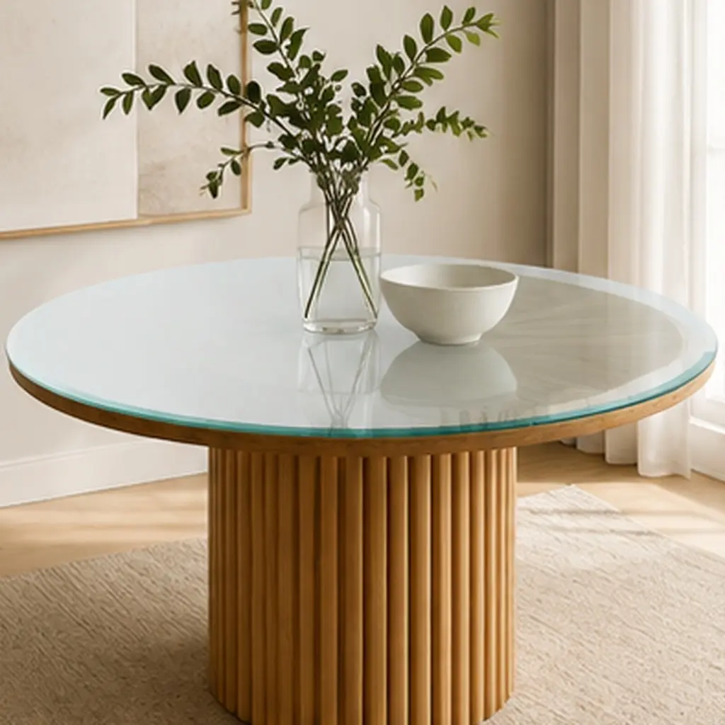 32 Inch Round Tempered Glass Table Top Clear Glass 2/5 Inch Thick Beveled Polished Edge Coffee Table Top Replacement Glass for Living Room Dining Room Furniture, Living Room Table for Sofa Side, Bedroom, Office, Apartment and Home Decor