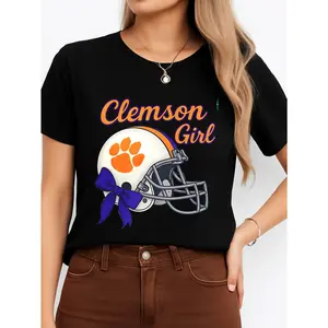 Clemson Girl T-Shirt Black College Football Fan Wear Personalized Unisex Women's Top Summer Comfortable Breathable Short Sleeve Tee Suitable For All Outfits Made In Usa