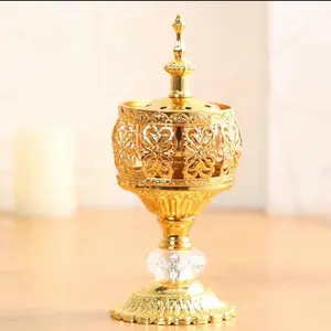 Metal Mubkhar Incense Burner Oud Bakhoor Jar Glass Burner Luxury - Elegant Incense Burner with Sleek Design and Gold Finish