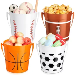 34 oz 12 Pack Reusable Plastic Buckets Bulk with Handles, Ice Buckets Treat Cups for Soccer Baseball Basketball Football Sports Birthday Party Supplies